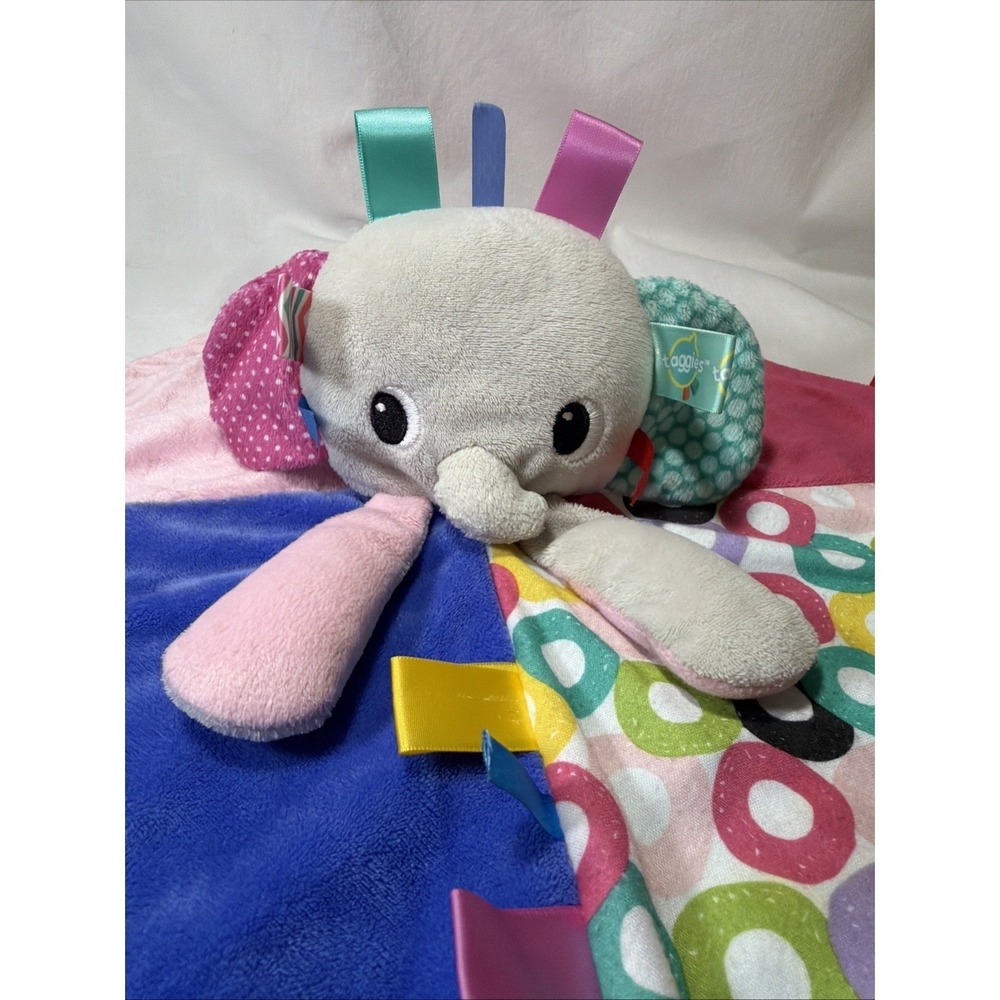 Bright Starts Taggies Elephant Lovey Security Blanket Plush Velour Satin Tags